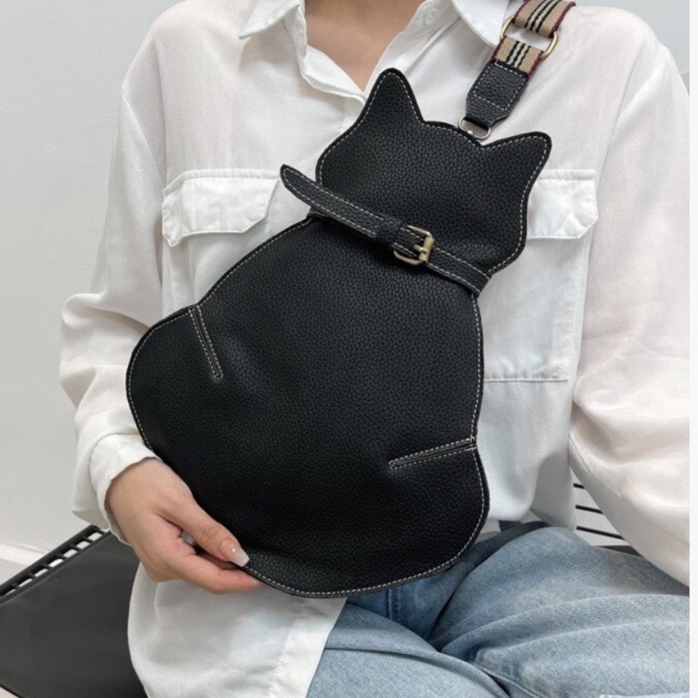 Black Cat Shaped Crossbody Bag Womens‎ Faux Leather Kawaii Harajuku Coquette Y2K